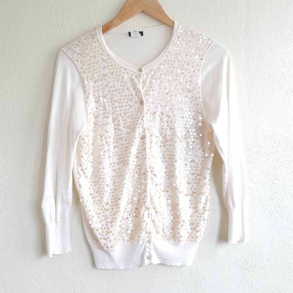 J Crew Cream Sequin Cardigan